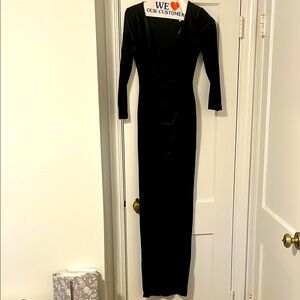 Velvet! Shimmer in this Black and Gold Evening Dress